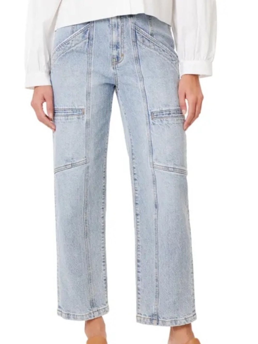 Habitual Women 6/28 Light Wash Denim Pacifico Straight Leg Cargo Utility Jeans